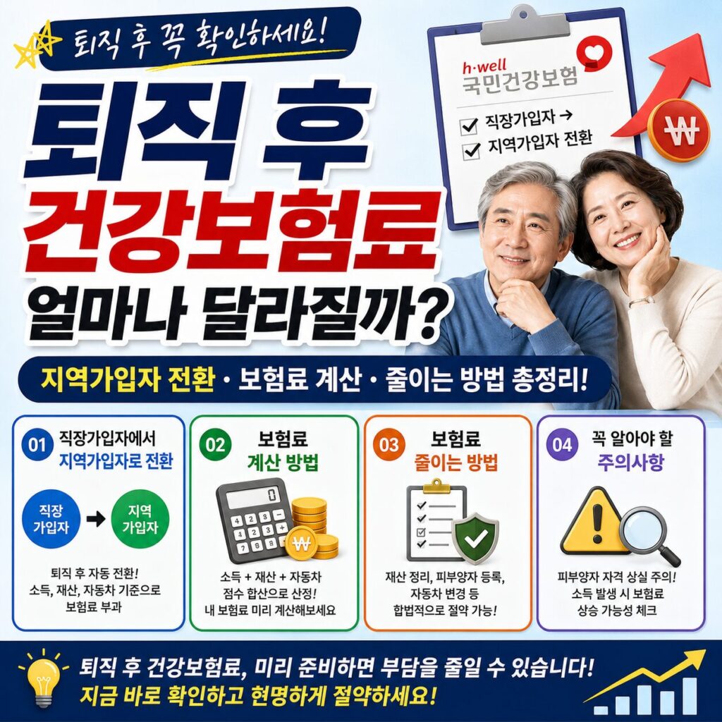 퇴직 후 건강보험료 얼마나 달라질까? 지역가입자 전환 보험료 계산 줄이는 방법 총정리