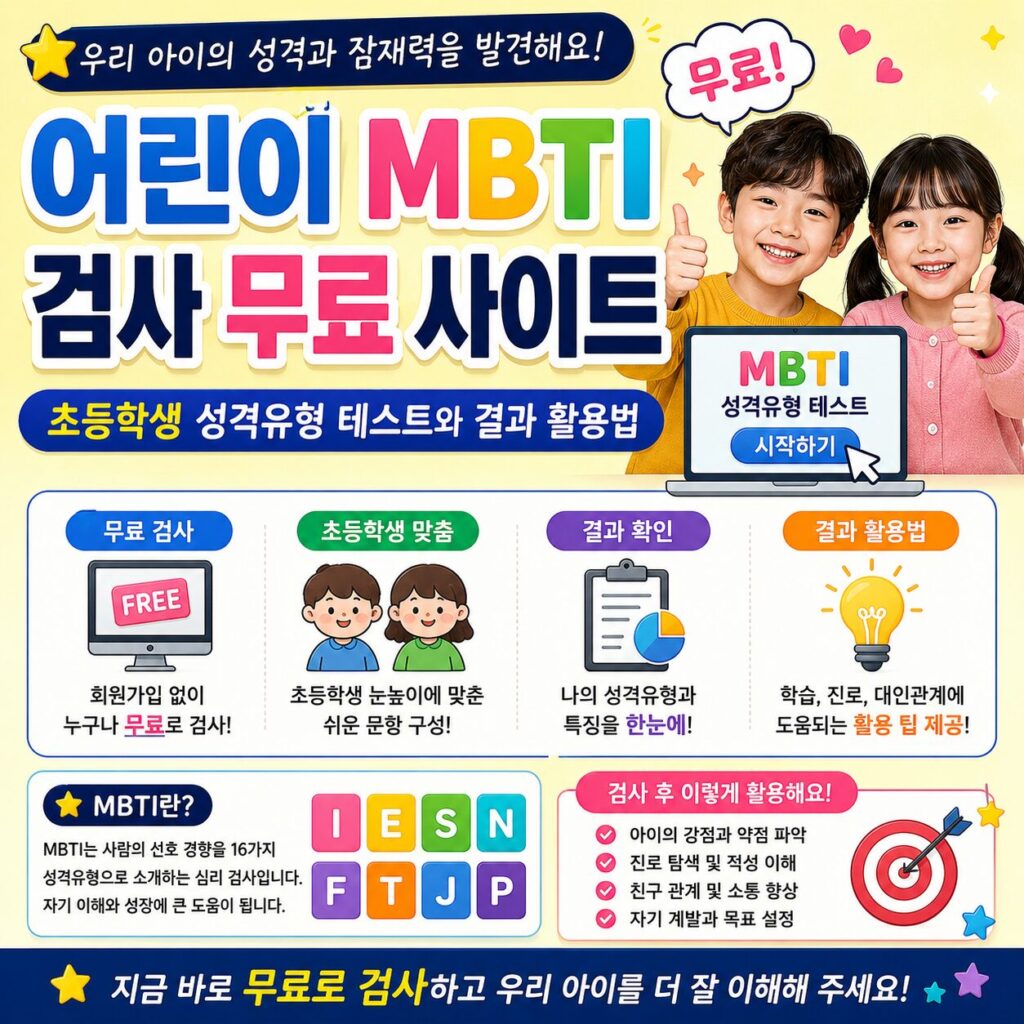 어린이 MBTI 검사 무료 사이트 초등학생 성격유형 테스트와 결과 활용법