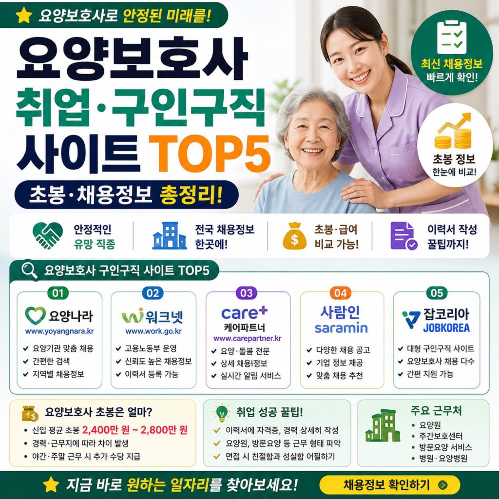 요양보호사 취업 구인구직 사이트 TOP5 초봉 채용정보 총정리