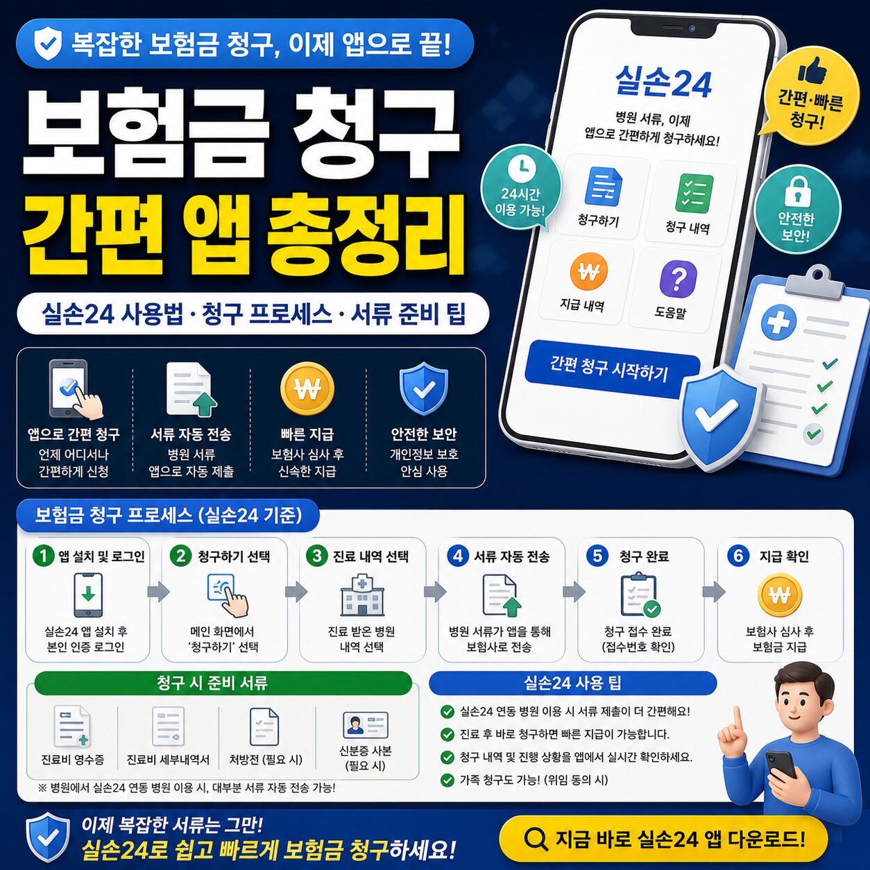 보험금 청구 간편 앱 총정리 실손24 사용법 청구 프로세스 서류 준비 팁