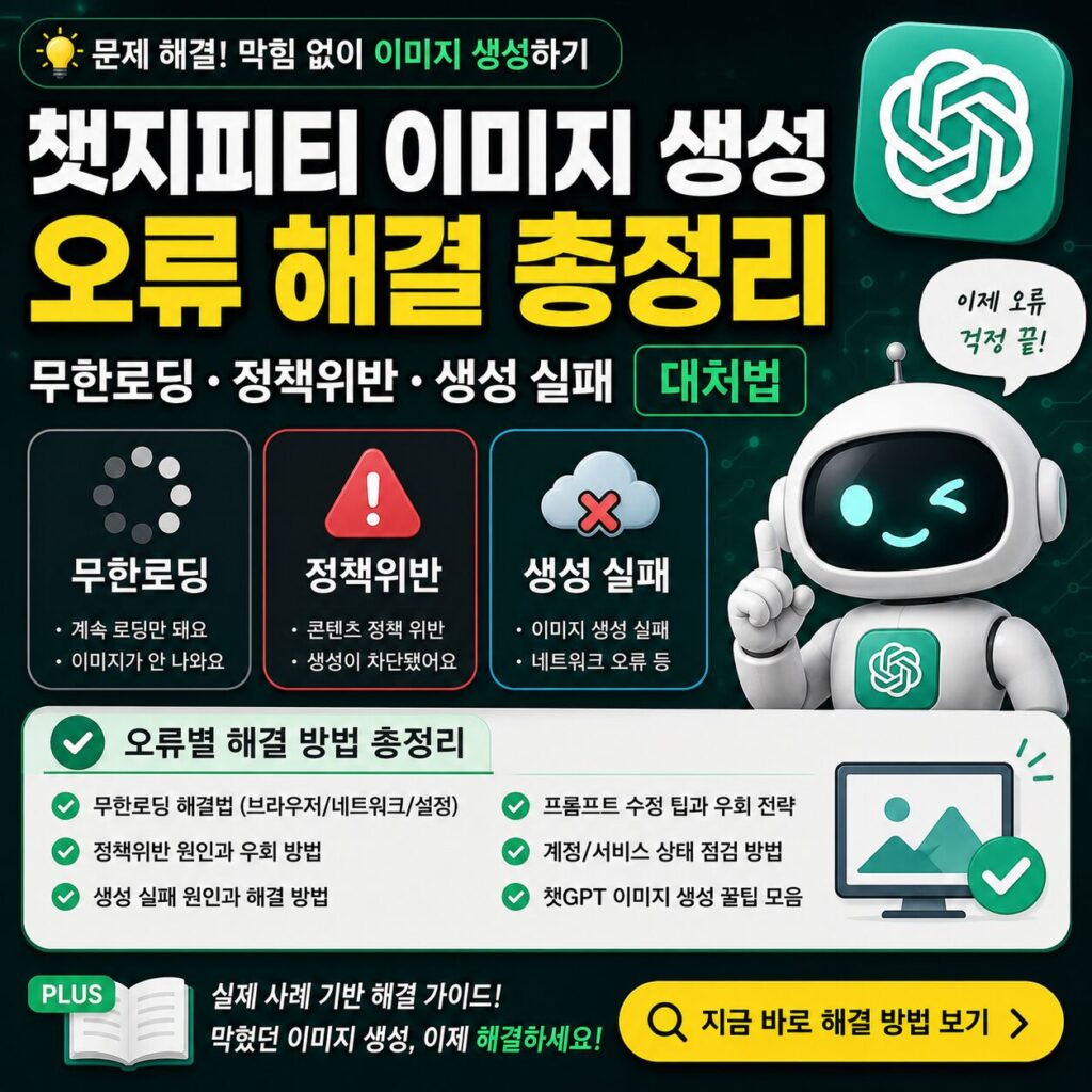챗지피티 이미지 생성 오류 해결 총정리 무한로딩 정책위반 생성 실패 대처법