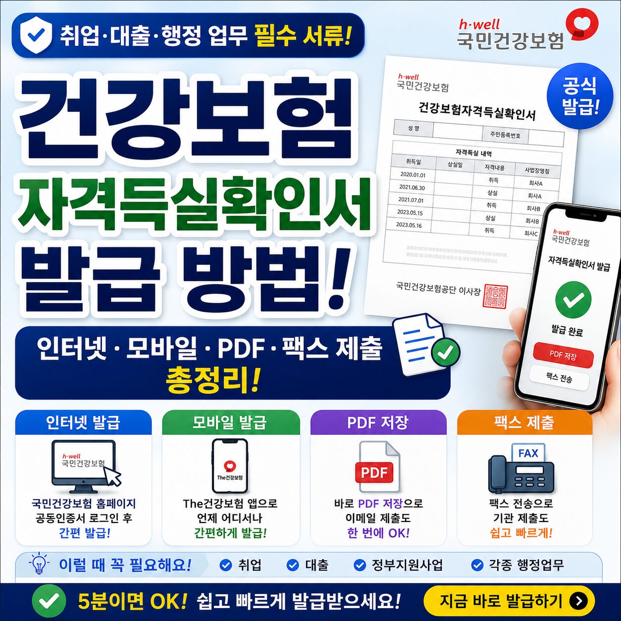 건강보험자격득실확인서 발급 방법 인터넷 모바일 PDF 팩스 제출 총정리