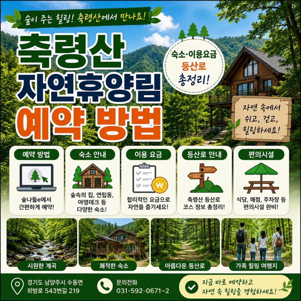 축령산 자연휴양림 예약 방법 숙소 이용요금 등산로 총정리