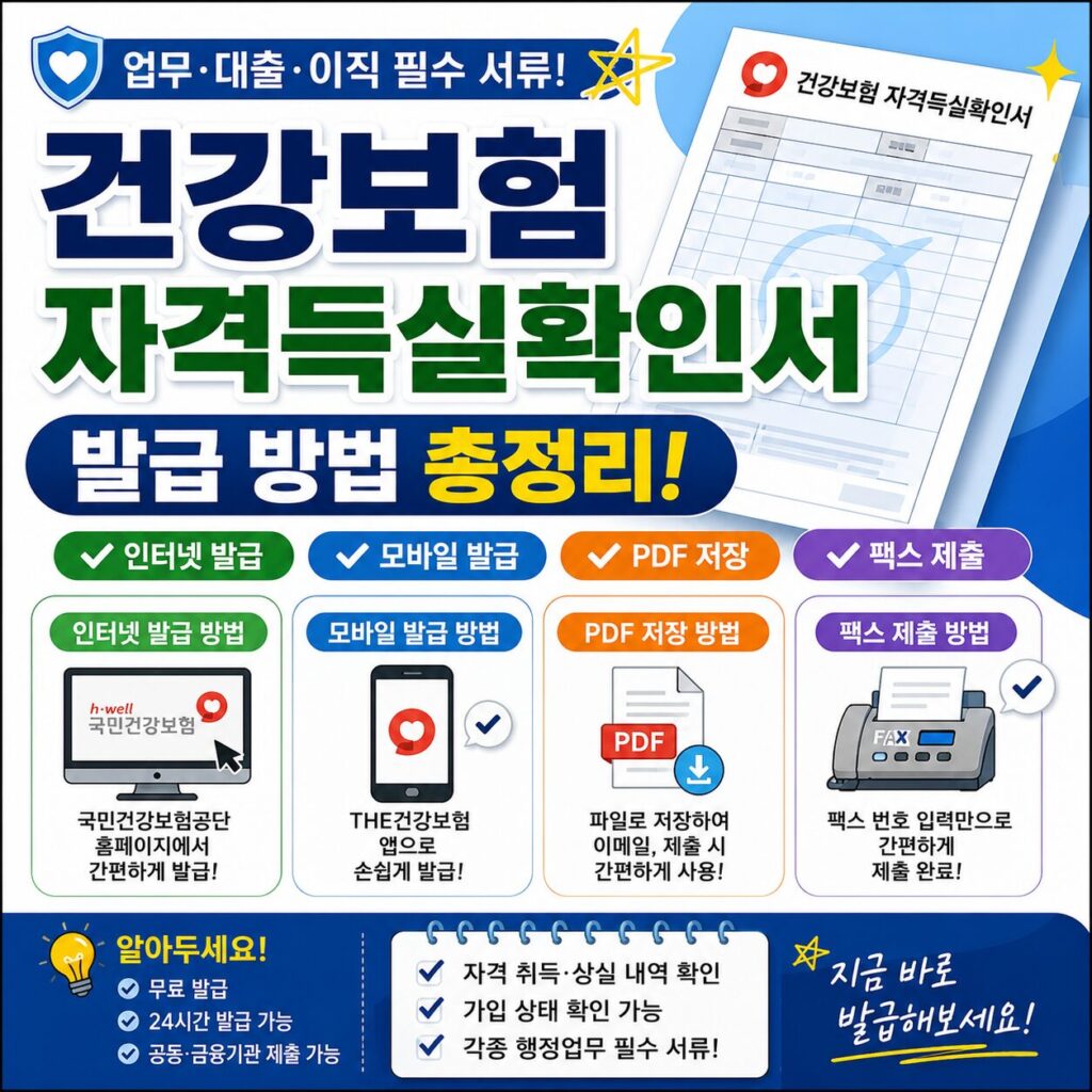 건강보험 자격득실확인서 발급 방법 인터넷 모바일 PDF 팩스 제출 총정리