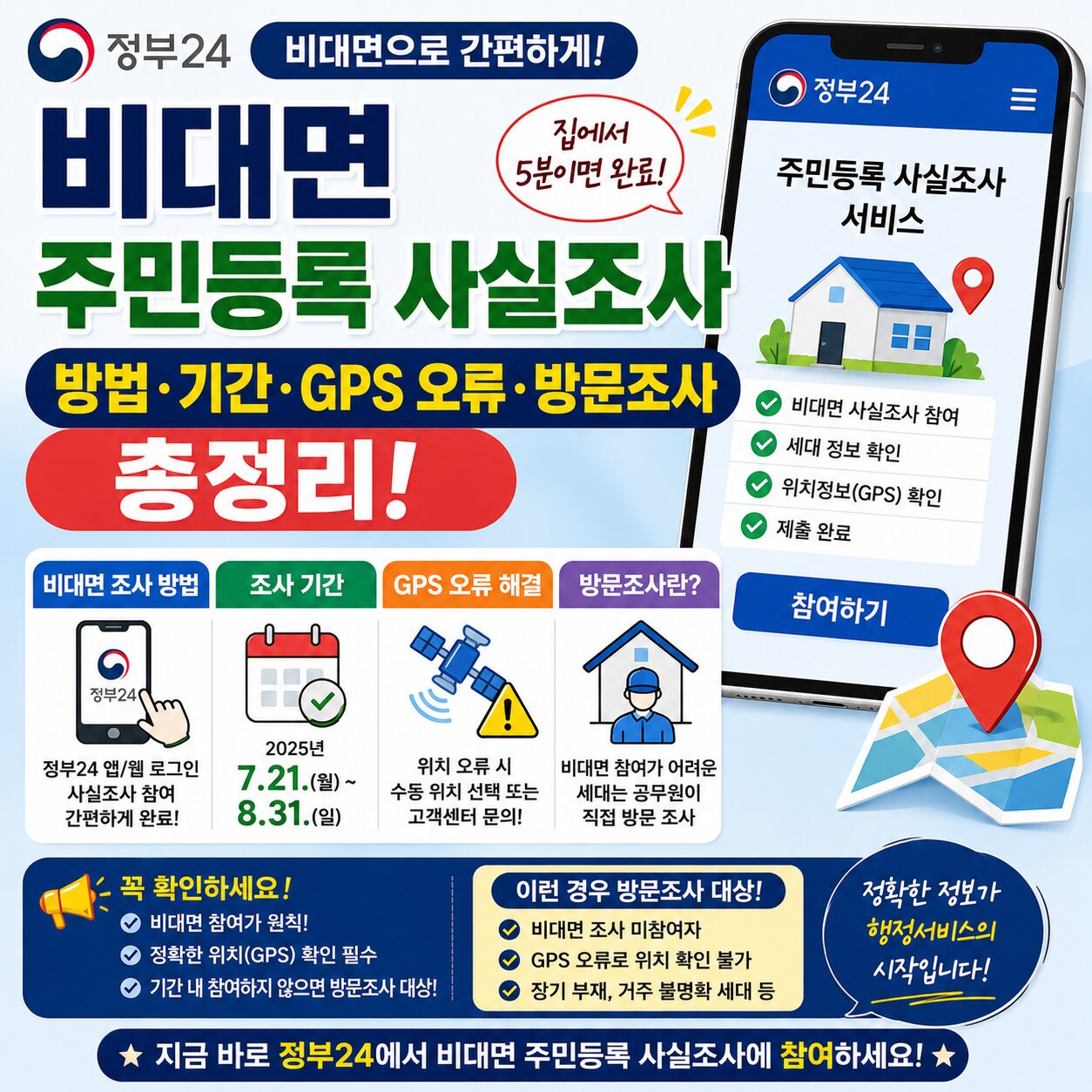 정부24 비대면 주민등록 사실조사 방법 기간 GPS 오류 방문조사 총정리