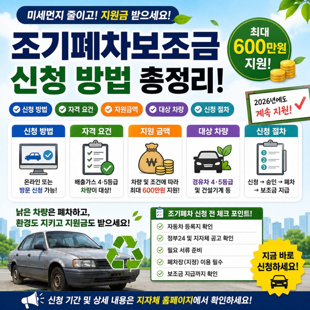 조기폐차보조금 신청 방법 자격 지원금액 대상차량 절차 총정리
