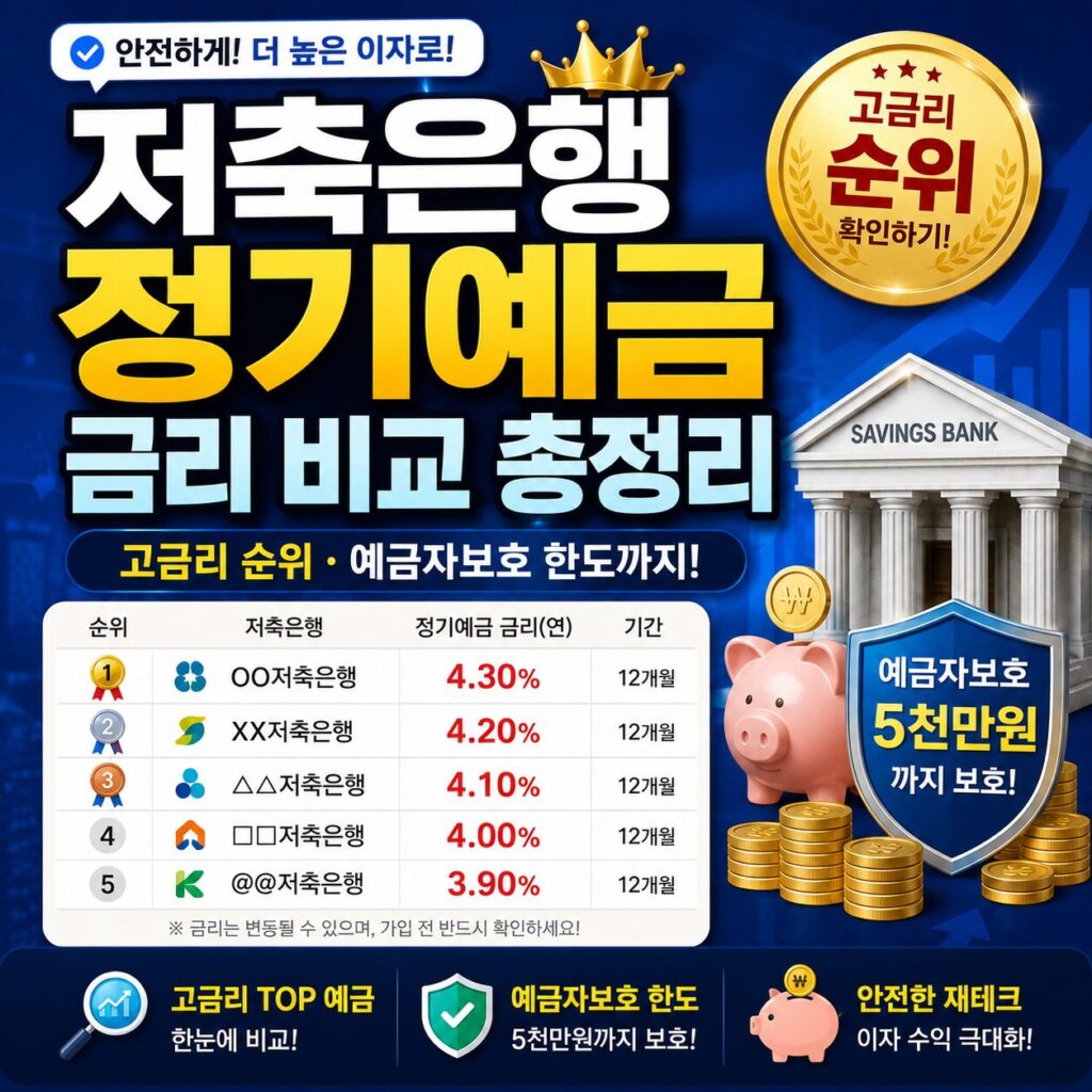 저축은행 정기예금 금리 비교 총정리 고금리 순위 예금자보호 한도까지