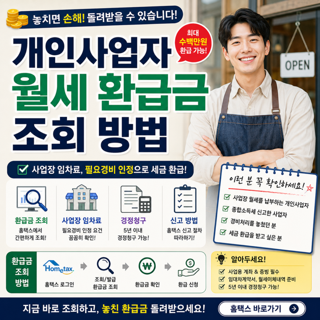 개인사업자 월세 환급금 조회 방법 총정리 사업장 임차료 필요경비 경정청구 신고 방법