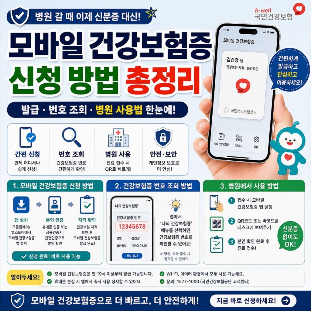 모바일 건강보험증 신청 방법 총정리 발급 번호 조회 병원 사용법