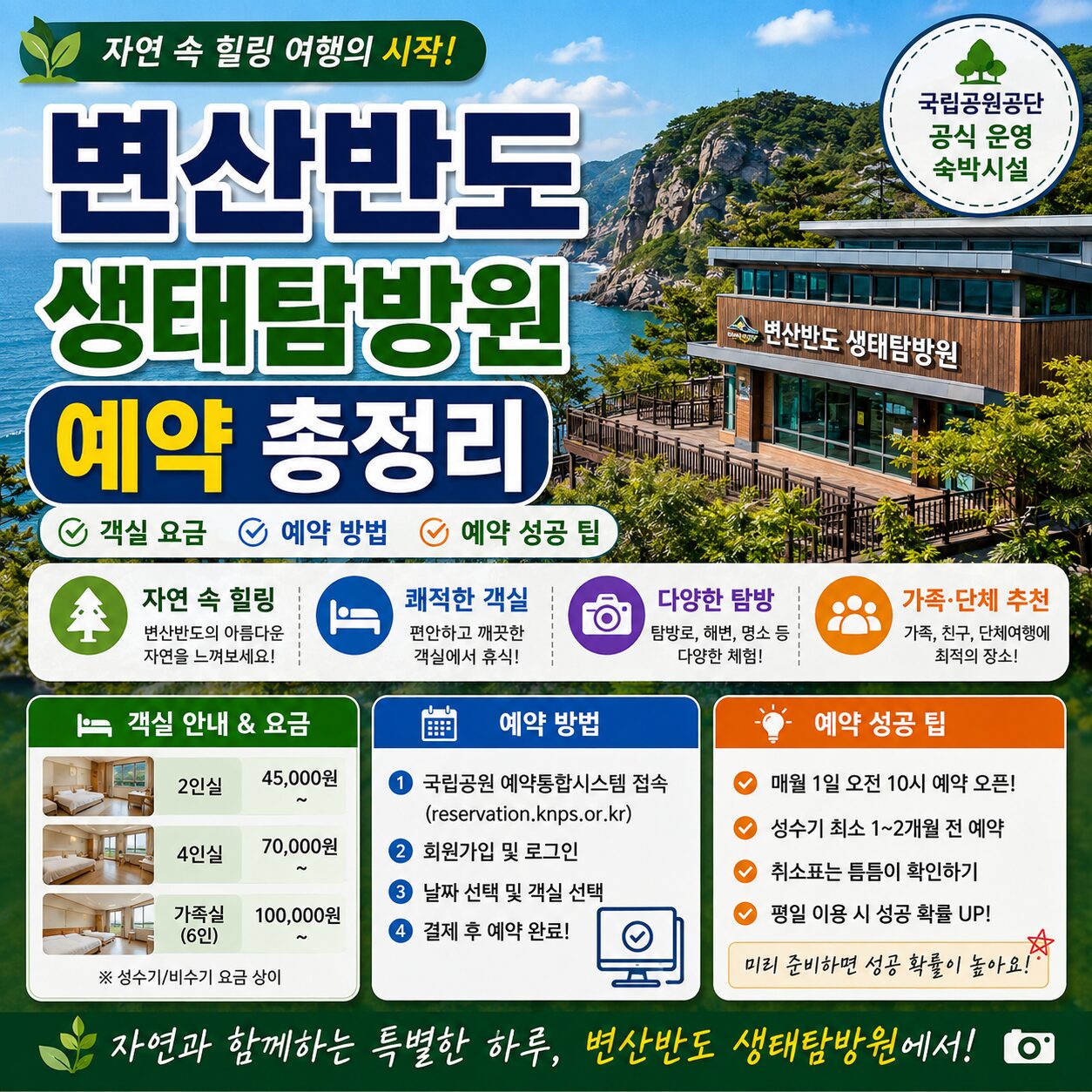 변산반도 생태탐방원 예약 총정리 객실 요금 예약 성공 팁