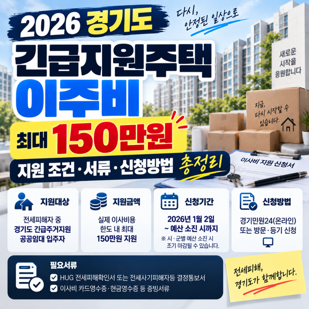 경기도 긴급지원주택 신청 자격 총정리 이주비 150만원 지원 조건·서류·신청방법